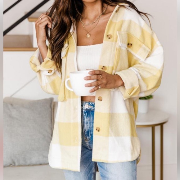 Pink Lily Tops - Meet You Outside Yellow Plaid Shacket 💛